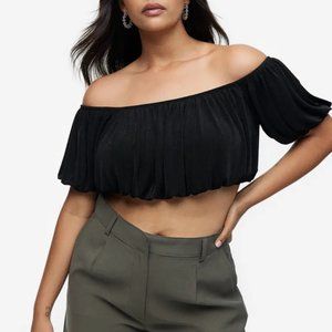 H&M Draped Crop Top, Size S (BLACK) - New, no tags